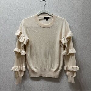 J Crew Ivory Sweater with Ruffle Sleeves, XXS